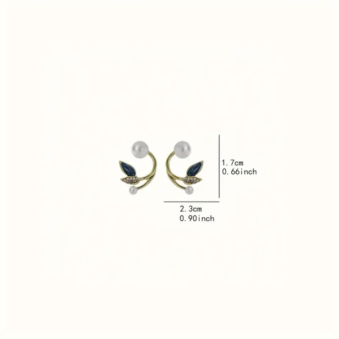 Pretty Leaf Imitation Pearl Design Stud Earrings